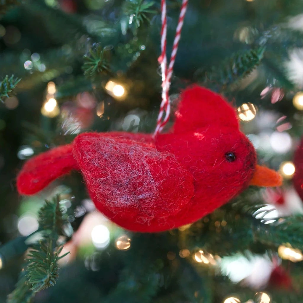 Cardinal Felt Wool Bird Ornament