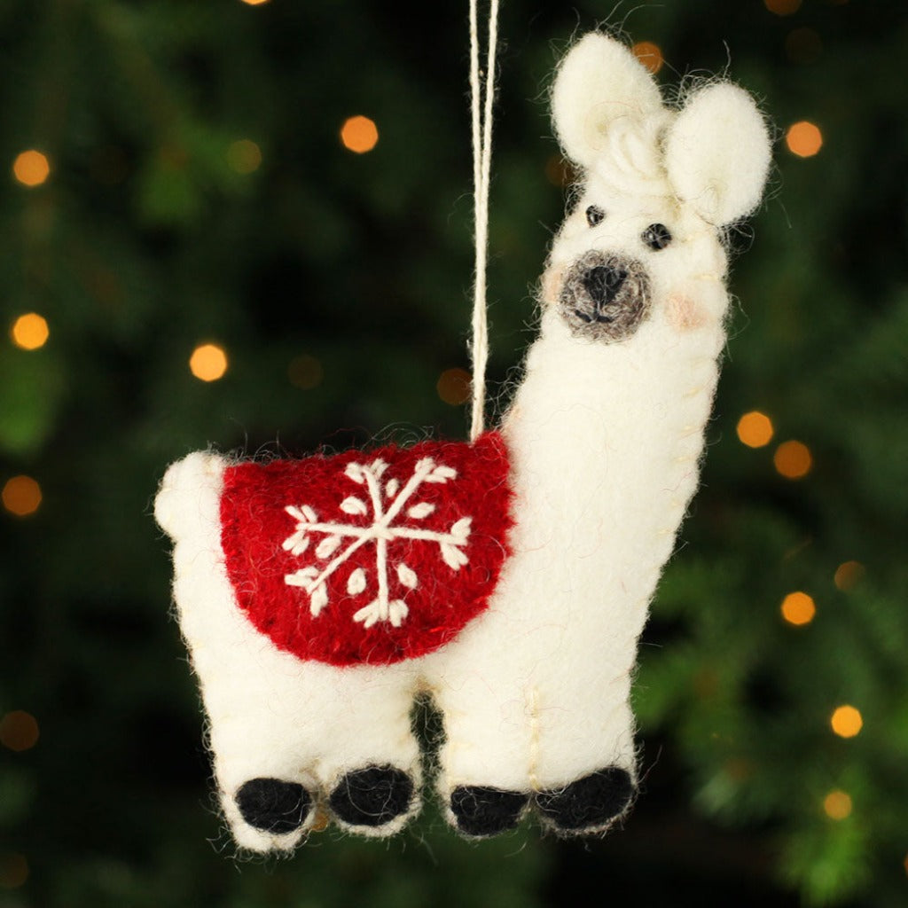 Snowflake felt llama ornament