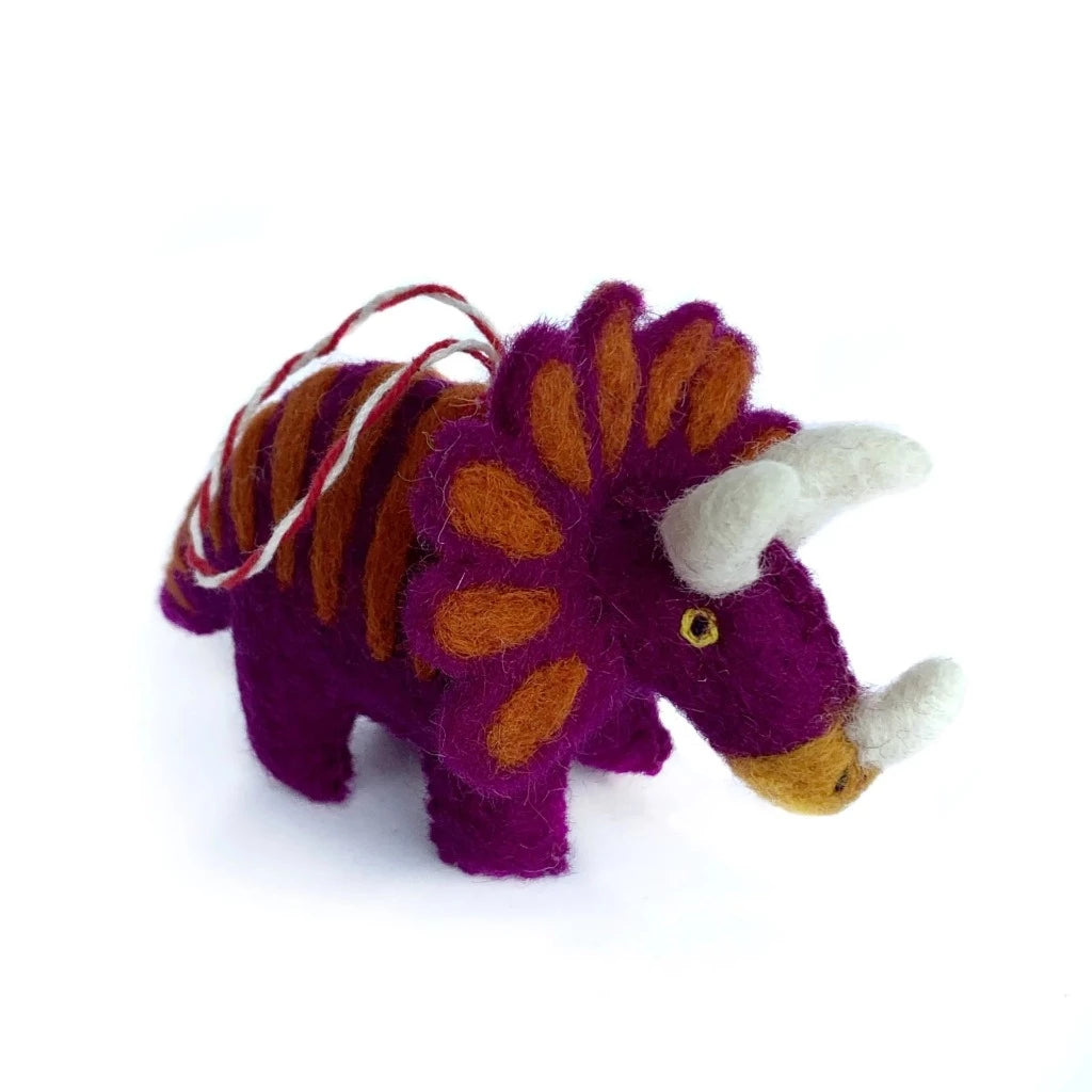 Triceratops Felt Wool Dinosaur Christmas ornament