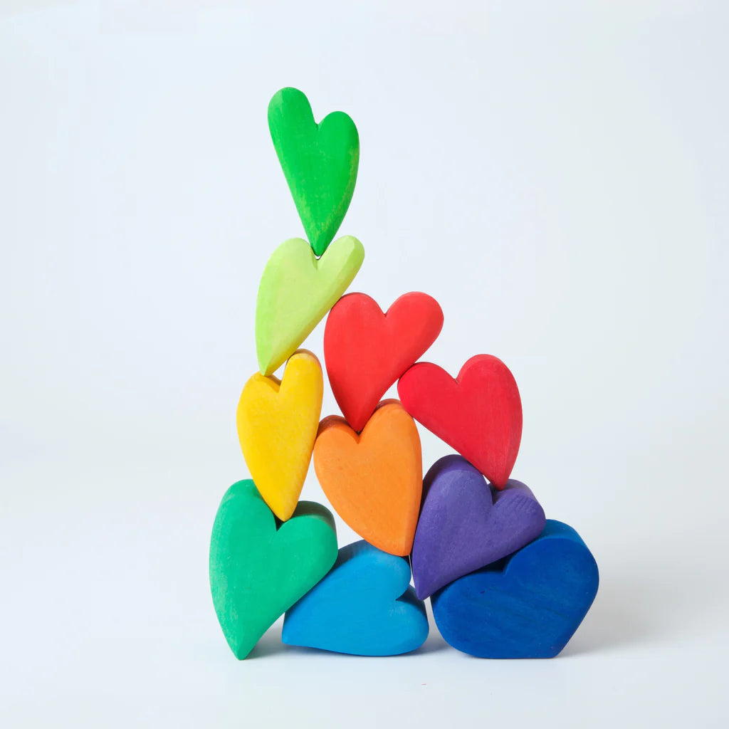 Wooden rainbow hearts
